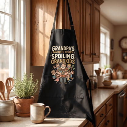 Grandpa's Favorite Hobby Spoiling Grandkids Apron – Funny Grandpa BBQ & Cooking Apron Gift