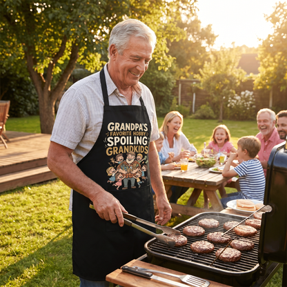 Grandpa's Favorite Hobby Spoiling Grandkids Apron – Funny Grandpa BBQ & Cooking Apron Gift