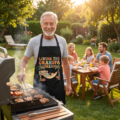 Living the Grandpa Dream Apron – Funny Grandpa BBQ & Cooking Apron Gift