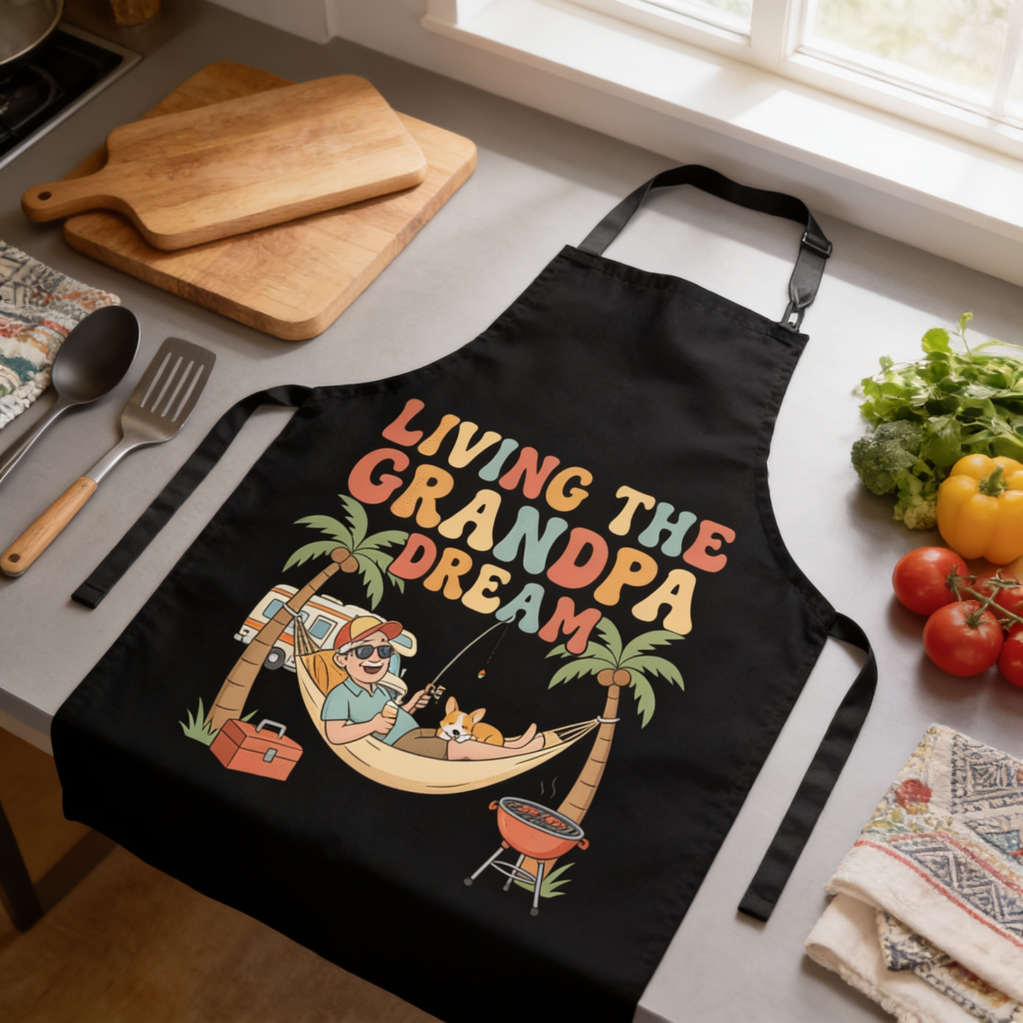 Living the Grandpa Dream Apron – Funny Grandpa BBQ & Cooking Apron Gift