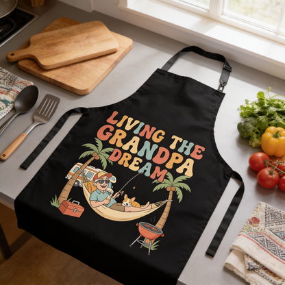 Living the Grandpa Dream Apron – Funny Grandpa BBQ & Cooking Apron Gift