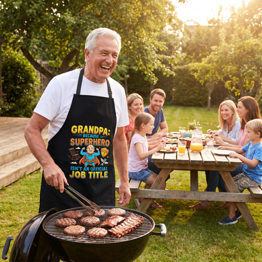 Grandpa Because Superhero Isn't an Official Job Title Apron - Funny Grandpa BBQ & Cooking Apron Gift