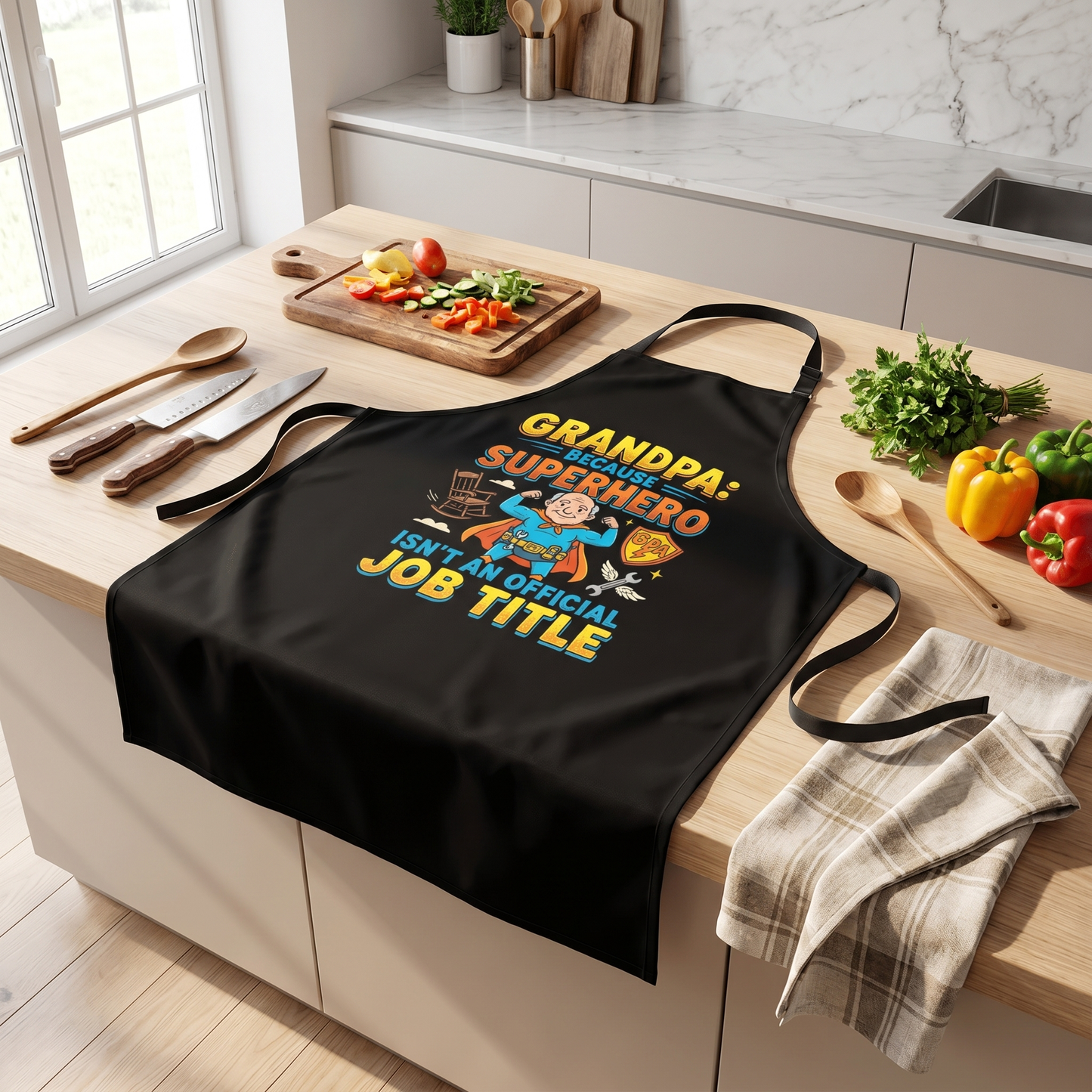 Grandpa Because Superhero Isn't an Official Job Title Apron – Funny Grandpa BBQ & Cooking Apron Gift