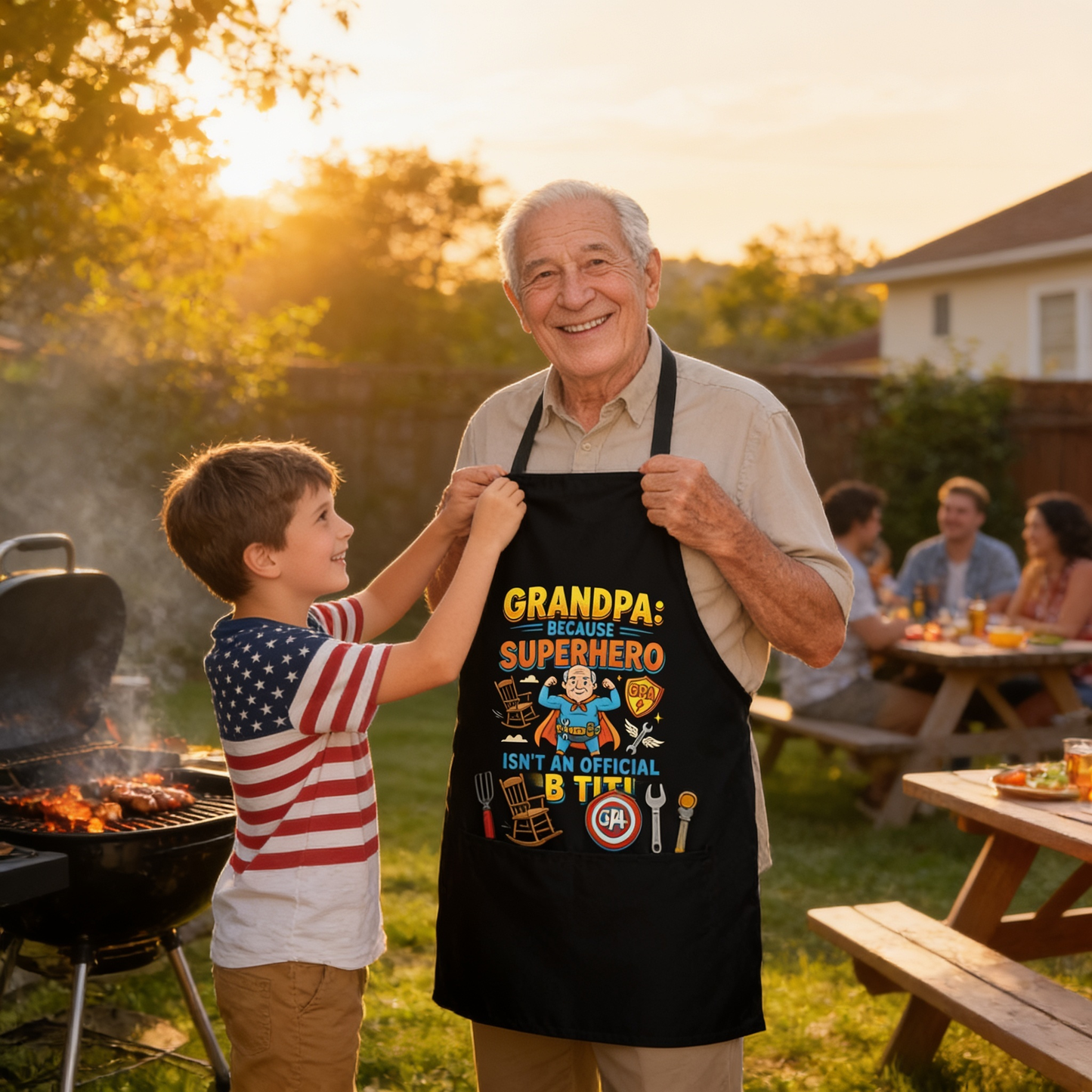 Grandpa Because Superhero Isn't an Official Job Title Apron – Funny Grandpa BBQ & Cooking Apron Gift