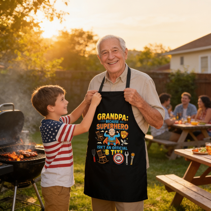 Grandpa Because Superhero Isn't an Official Job Title Apron – Funny Grandpa BBQ & Cooking Apron Gift