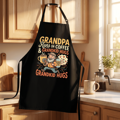 Grandpa Runs on Coffee and Grandkid Hugs Apron – Funny Grandpa BBQ & Cooking Apron Gift