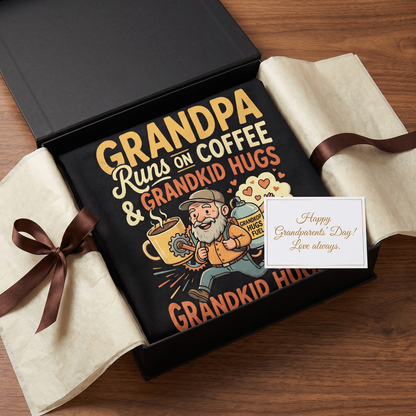 Grandpa Runs on Coffee and Grandkid Hugs Apron – Funny Grandpa BBQ & Cooking Apron Gift