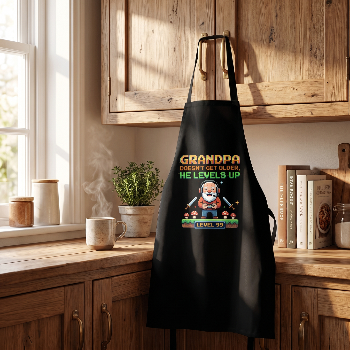 Grandpa Doesn't Get Older He Levels Up Apron – Funny Grandpa BBQ & Cooking Apron Gift