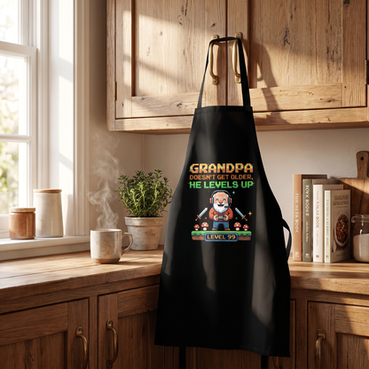Grandpa Doesn't Get Older He Levels Up Apron – Funny Grandpa BBQ & Cooking Apron Gift