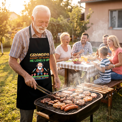 Grandpa Doesn't Get Older He Levels Up Apron – Funny Grandpa BBQ & Cooking Apron Gift
