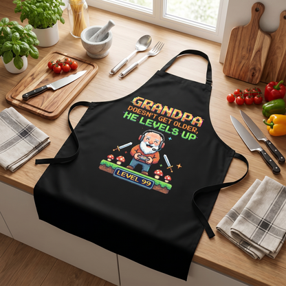 Grandpa Doesn't Get Older He Levels Up Apron – Funny Grandpa BBQ & Cooking Apron Gift