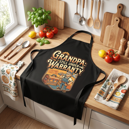 Grandpa Still Under Warranty Apron – Funny Grandpa BBQ & Cooking Apron Gift