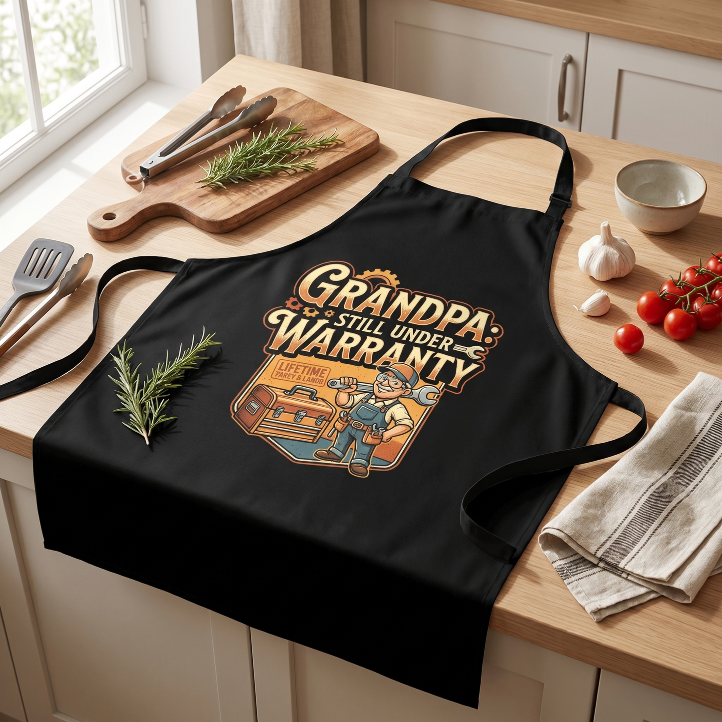 Grandpa Still Under Warranty Apron – Funny Grandpa BBQ & Cooking Apron Gift