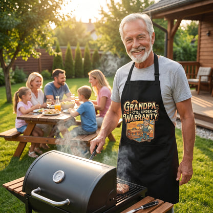 Grandpa Still Under Warranty Apron – Funny Grandpa BBQ & Cooking Apron Gift