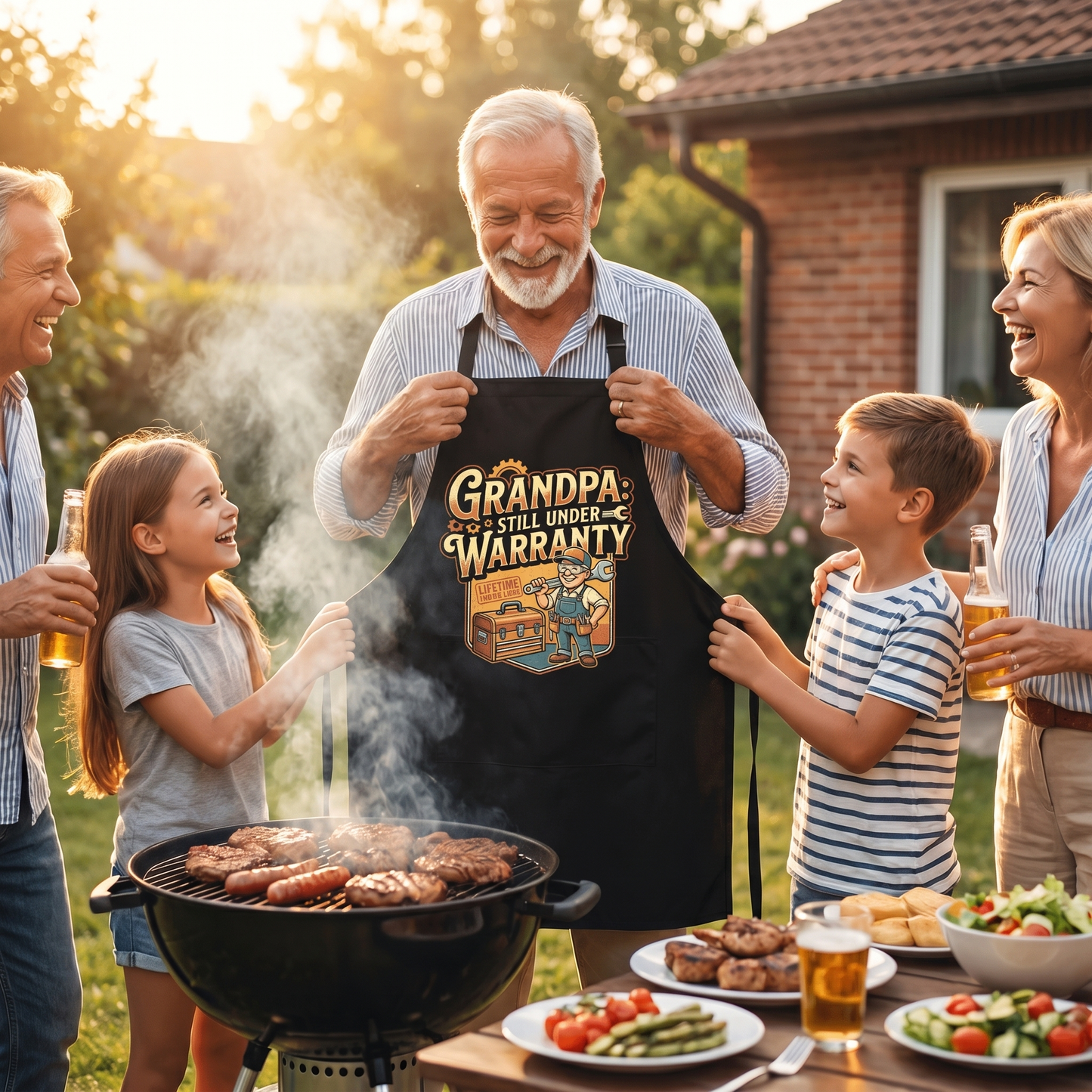 Grandpa Still Under Warranty Apron – Funny Grandpa BBQ & Cooking Apron Gift