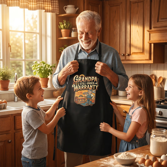 Grandpa Still Under Warranty Apron - Funny Grandpa BBQ & Cooking Apron Gift