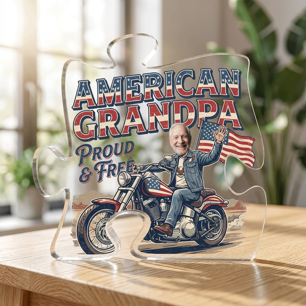American Grandpa Proud and Free Acrylic Plaque - Patriotic Gift for Grandpa