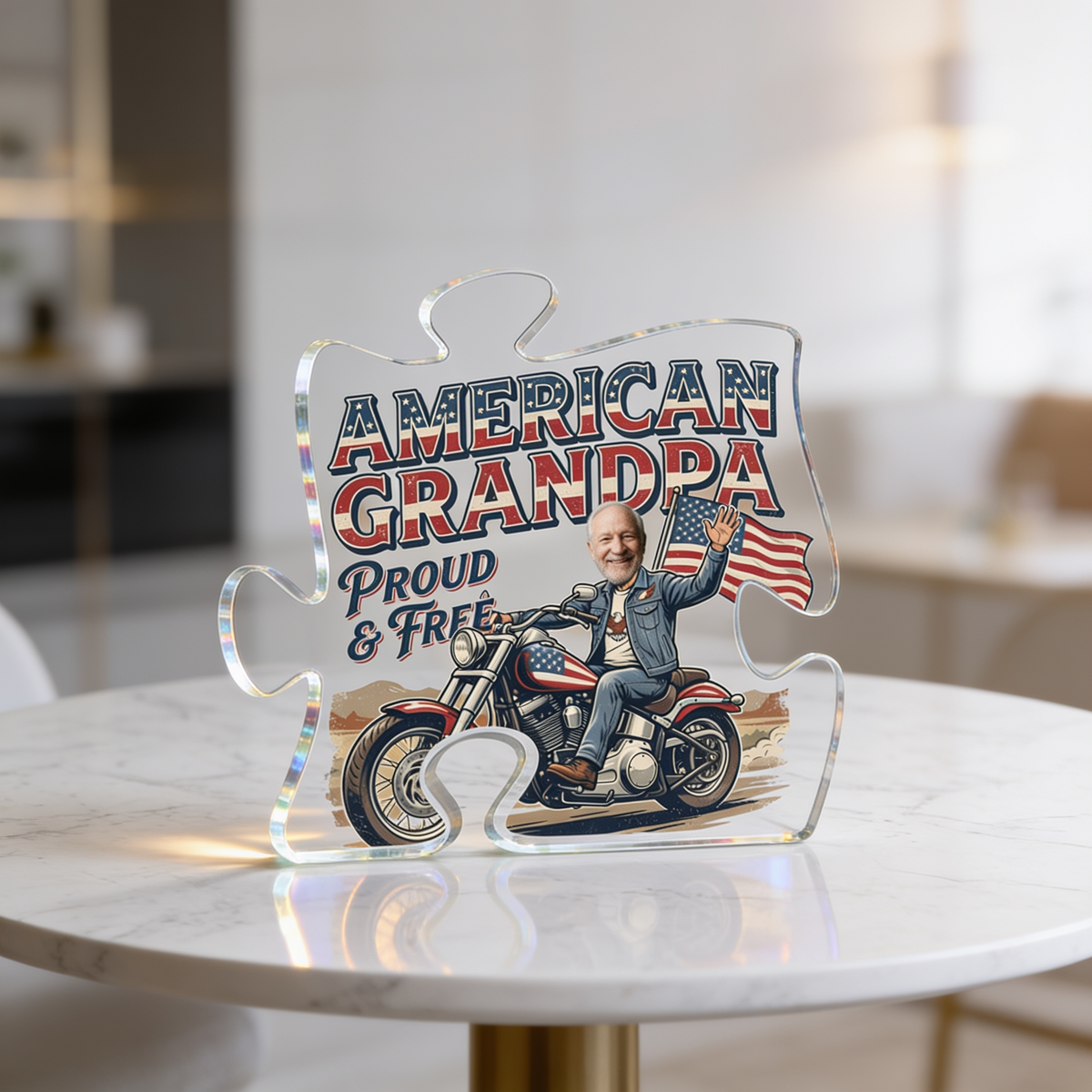 American Grandpa Proud and Free Acrylic Plaque - Patriotic Gift for Grandpa