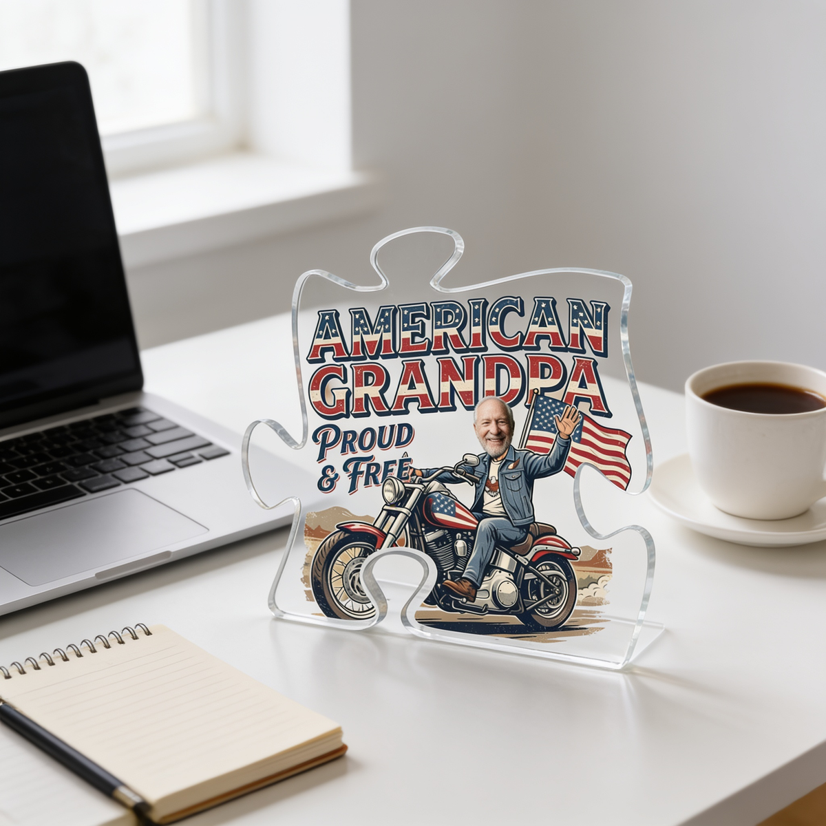 American Grandpa Proud and Free Acrylic Plaque - Patriotic Gift for Grandpa