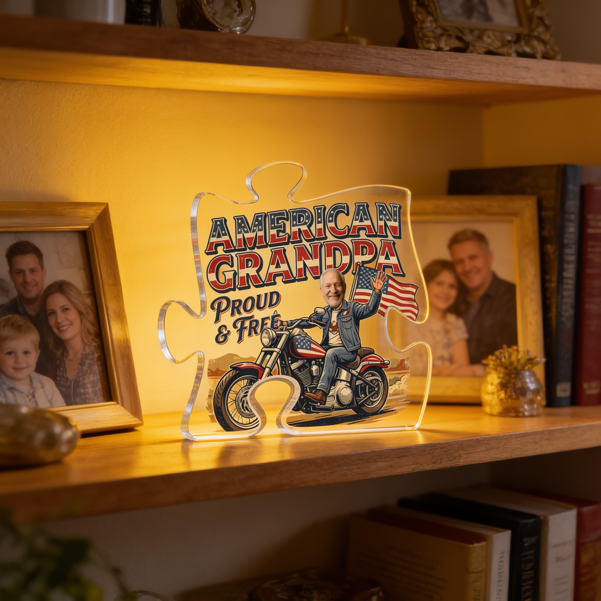 American Grandpa Proud and Free Acrylic Plaque - Patriotic Gift for Grandpa
