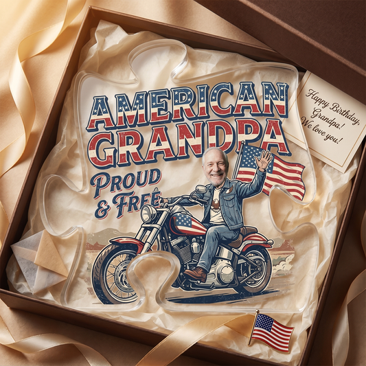 American Grandpa Proud and Free Acrylic Plaque - Patriotic Gift for Grandpa
