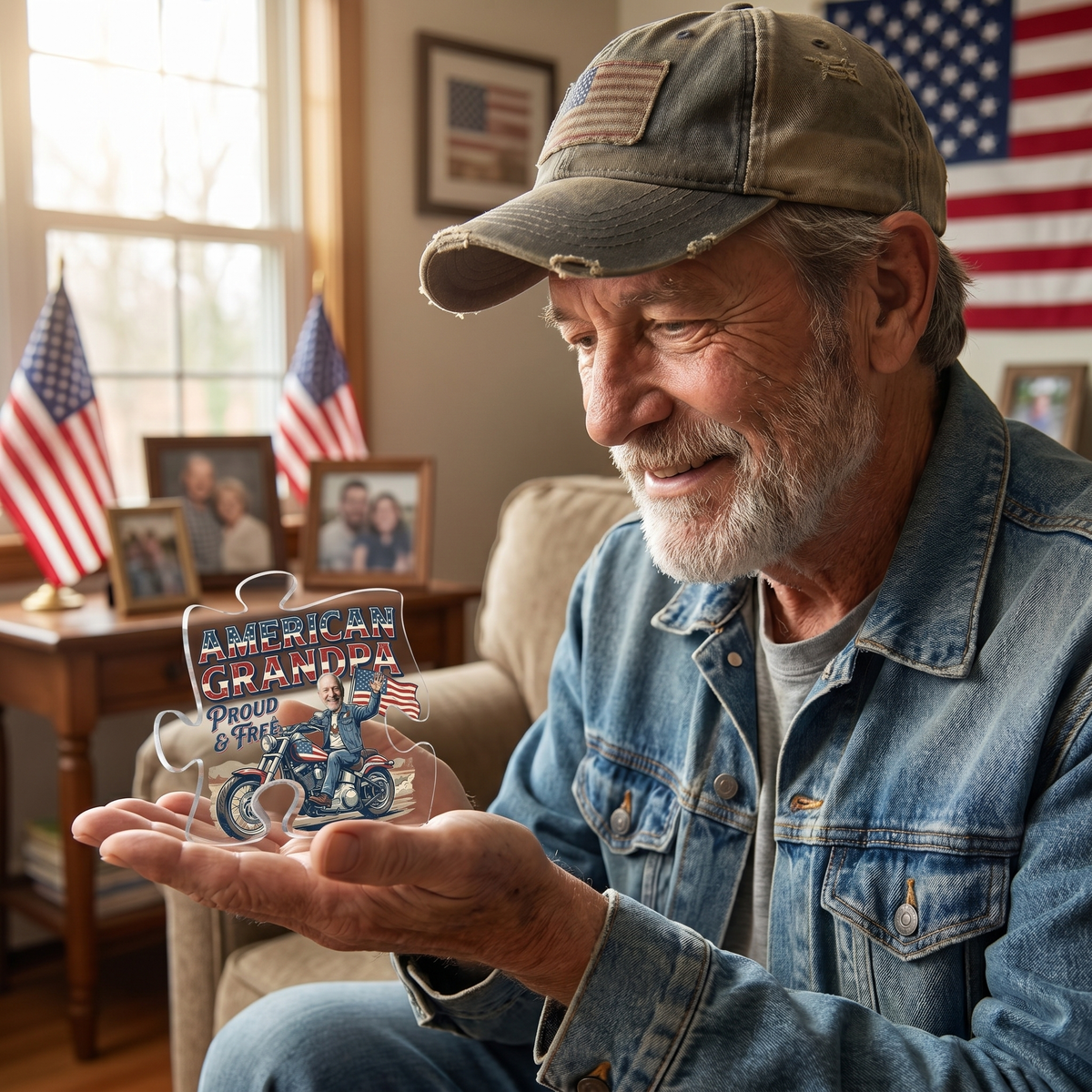 American Grandpa Proud and Free Acrylic Plaque - Patriotic Gift for Grandpa