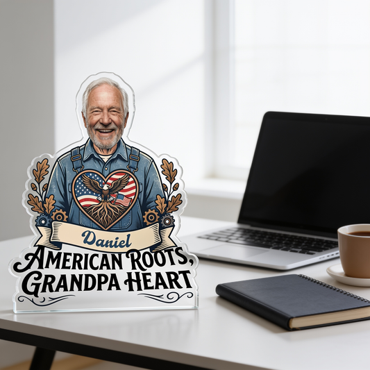 American Roots Grandpa Heart Acrylic Plaque - Personalized Photo Gift for Grandpa
