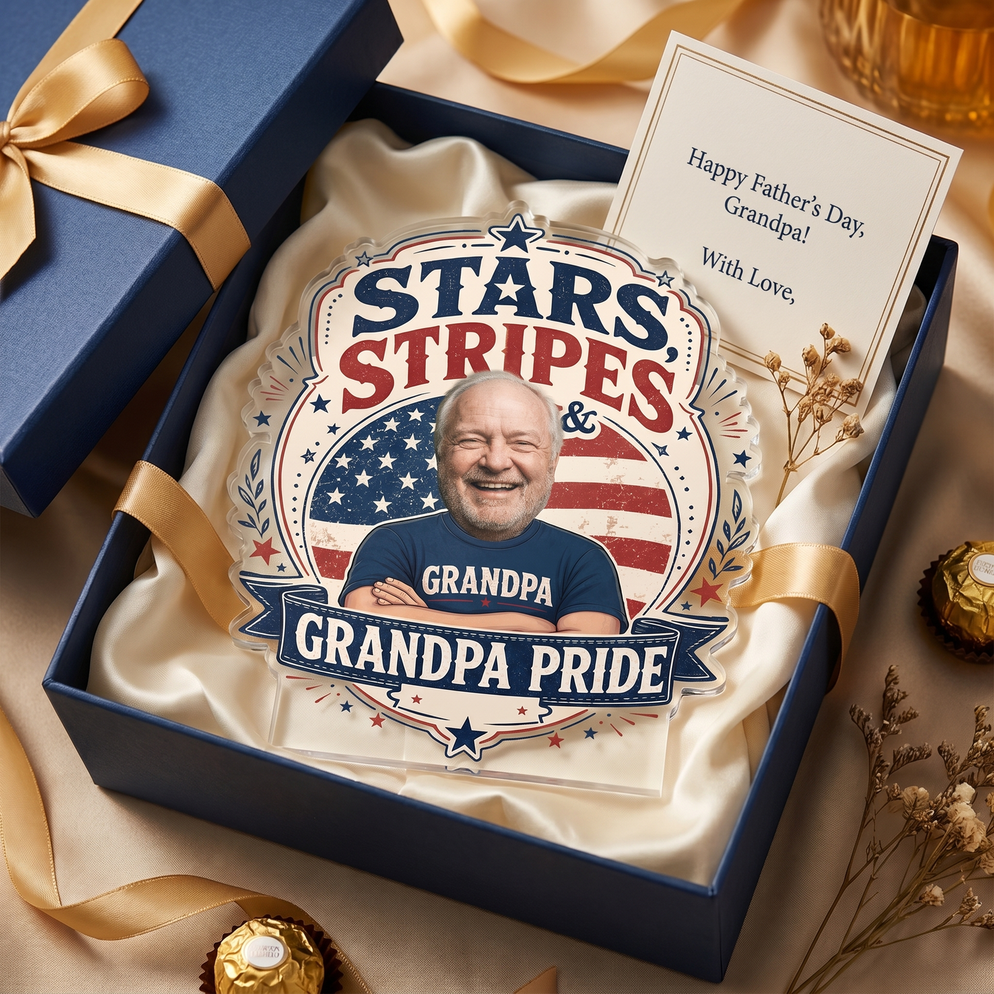 Stars Stripes Grandpa Pride Acrylic Plaque – Personalized Photo Gift for Grandpa
