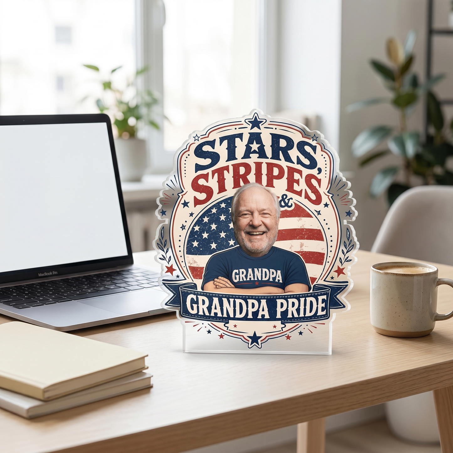 Stars Stripes Grandpa Pride Acrylic Plaque – Personalized Photo Gift for Grandpa