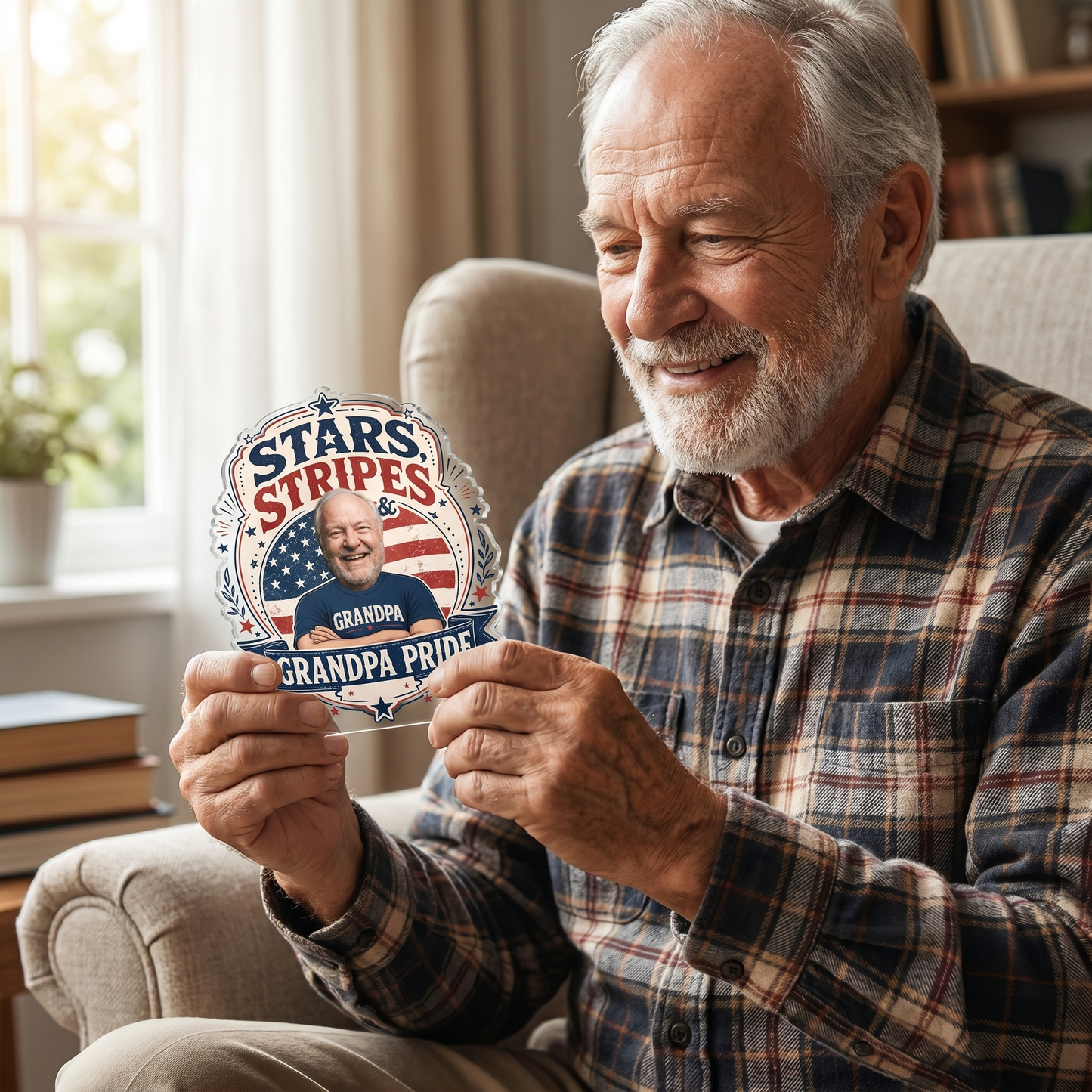 Stars Stripes Grandpa Pride Acrylic Plaque – Personalized Photo Gift for Grandpa