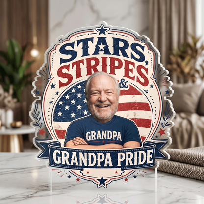 Stars Stripes Grandpa Pride Acrylic Plaque – Personalized Photo Gift for Grandpa