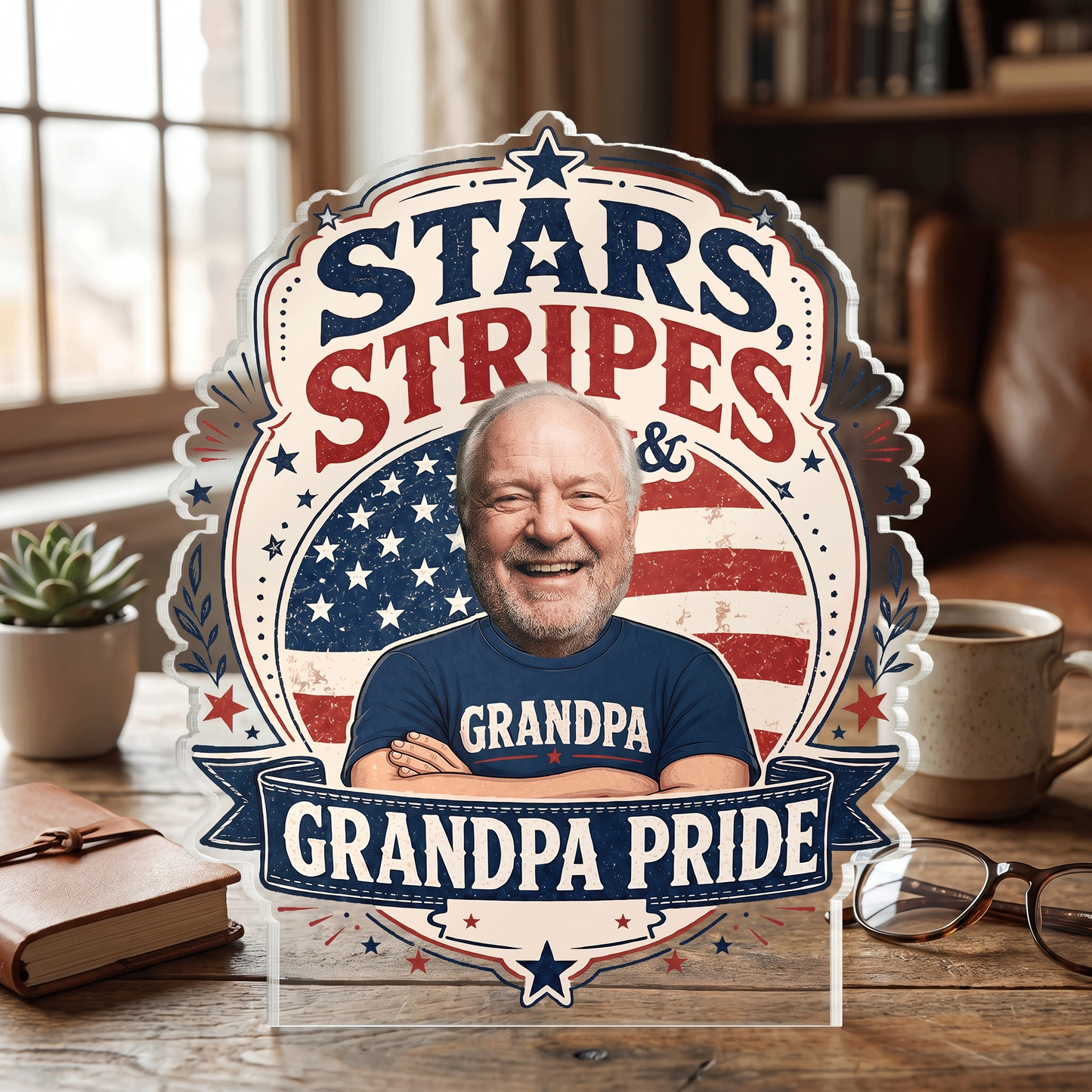 Stars Stripes Grandpa Pride Acrylic Plaque – Personalized Photo Gift for Grandpa