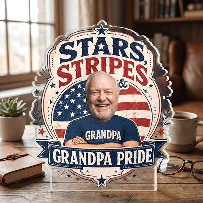 Stars Stripes Grandpa Pride Acrylic Plaque – Personalized Photo Gift for Grandpa