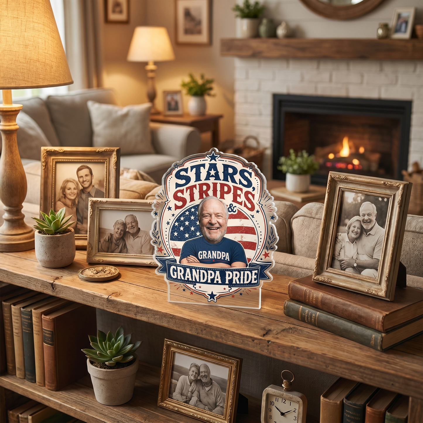 Stars Stripes Grandpa Pride Acrylic Plaque – Personalized Photo Gift for Grandpa