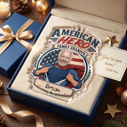 American Hero Grandpa Acrylic Plaque – Personalized Photo Gift for Grandpa