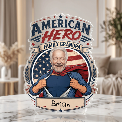 American Hero Grandpa Acrylic Plaque – Personalized Photo Gift for Grandpa