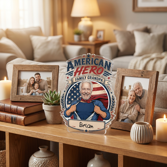 American Hero Grandpa Acrylic Plaque - Personalized Photo Gift for Grandpa