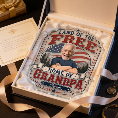 Land of the Free Home of Grandpa Acrylic Plaque – Personalized Photo Gift for Grandpa