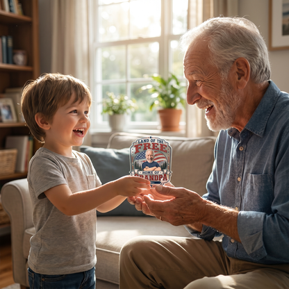 Land of the Free Home of Grandpa Acrylic Plaque – Personalized Photo Gift for Grandpa