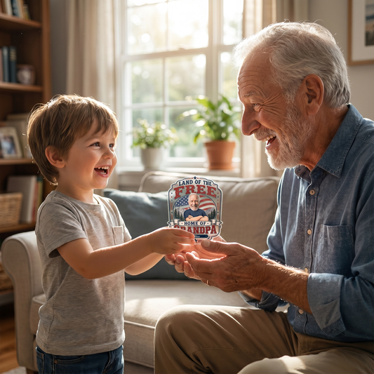 Land of the Free Home of Grandpa Acrylic Plaque - Personalized Photo Gift for Grandpa