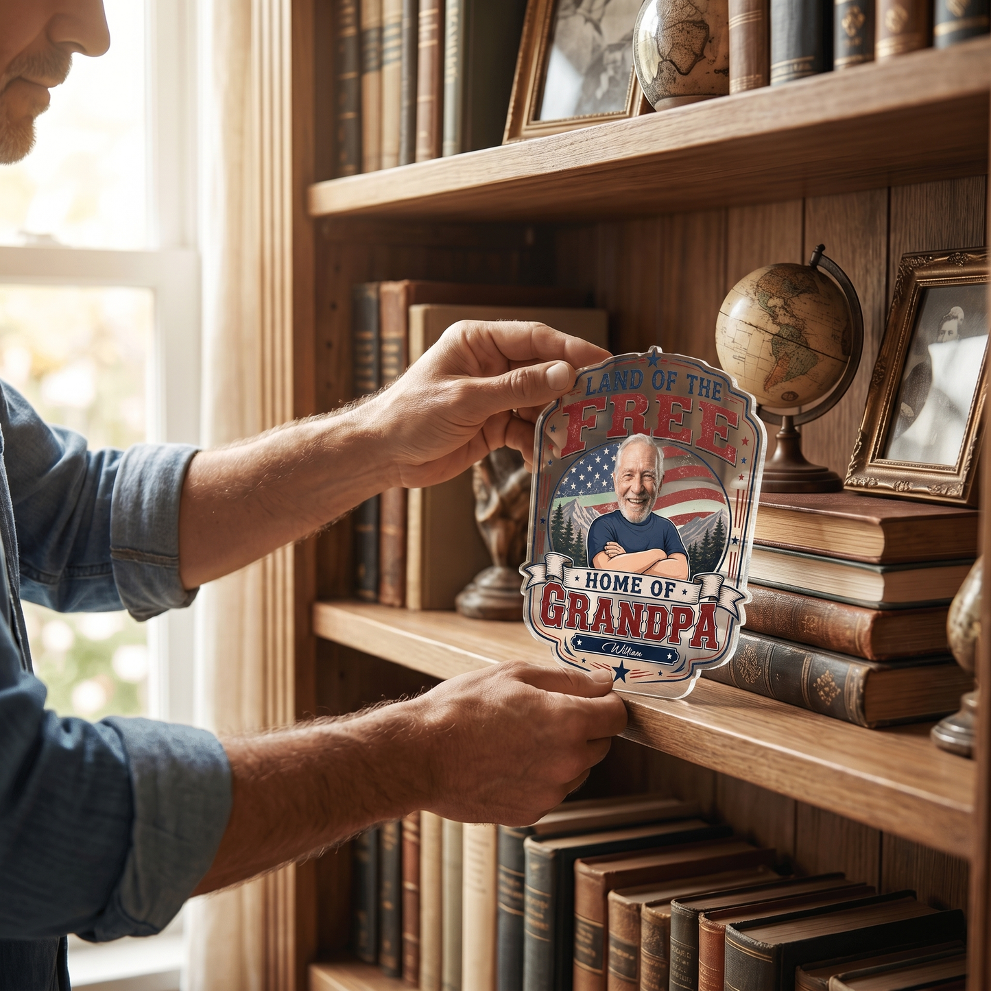 Land of the Free Home of Grandpa Acrylic Plaque – Personalized Photo Gift for Grandpa