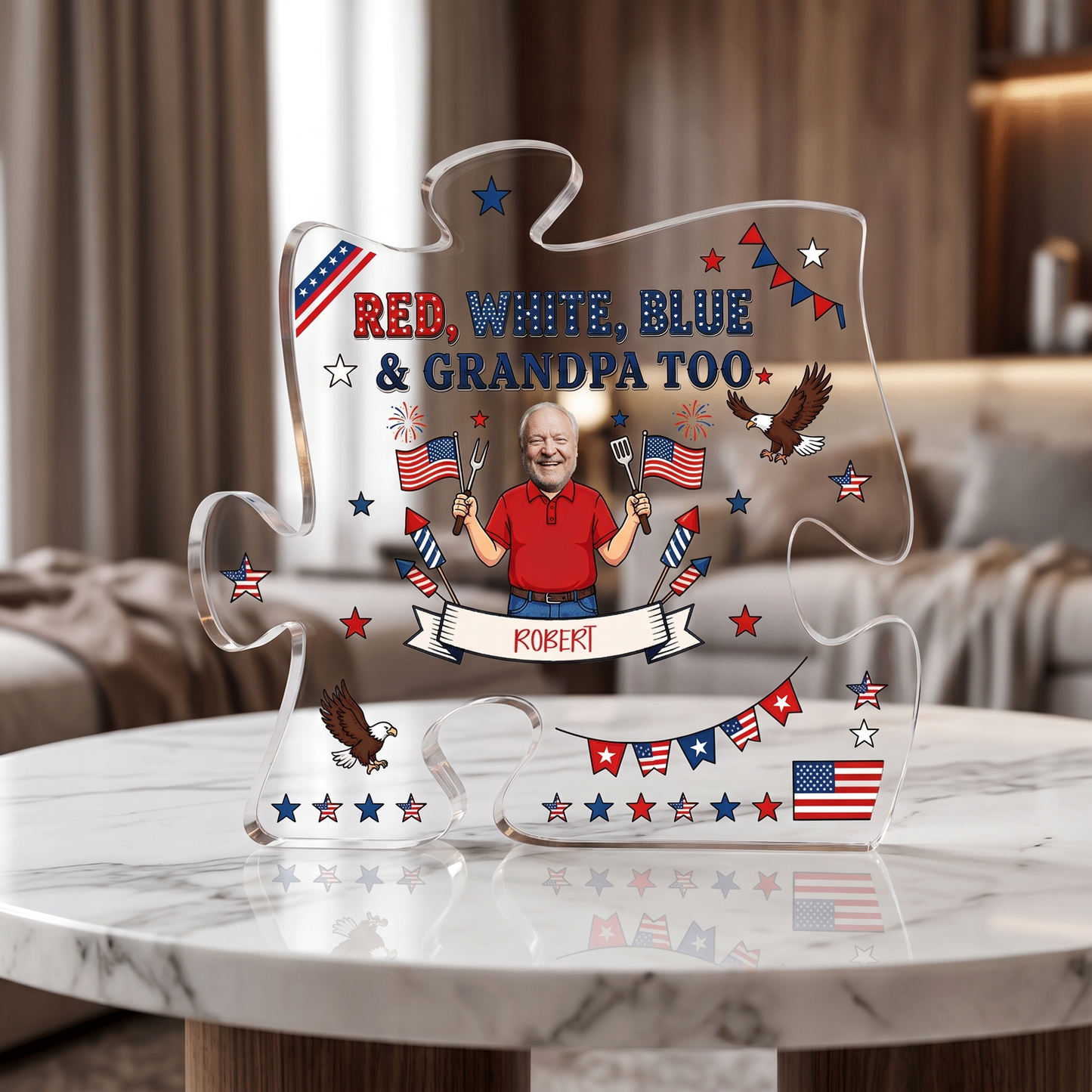 Red White Blue Grandpa Acrylic Plaque – Personalized Photo Gift for Grandpa