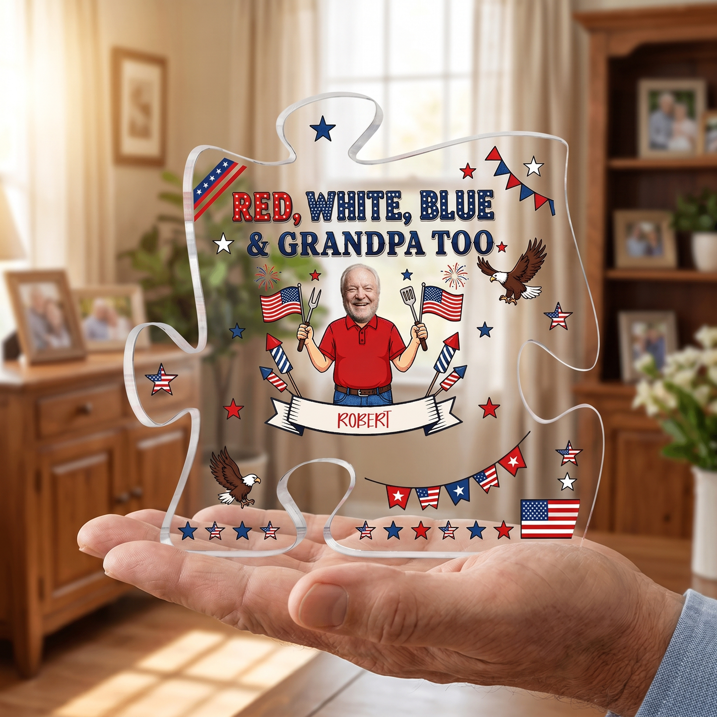 Red White Blue Grandpa Acrylic Plaque – Personalized Photo Gift for Grandpa