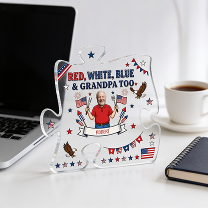 Red White Blue Grandpa Acrylic Plaque – Personalized Photo Gift for Grandpa