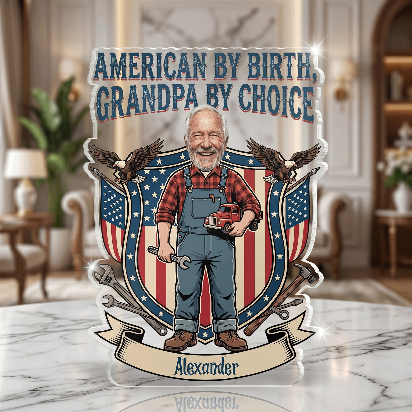 American by Birth Grandpa by Choice Acrylic Plaque – Personalized Photo Gift for Grandpa