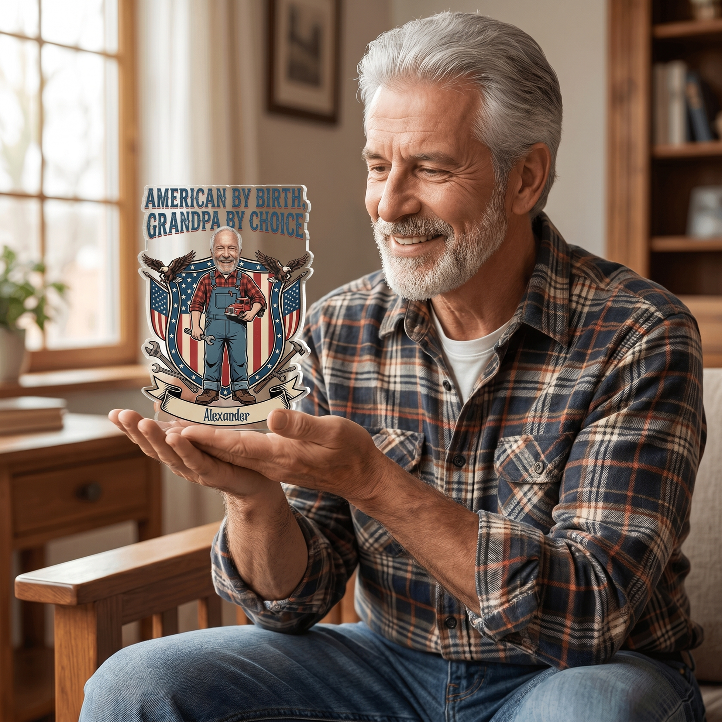American by Birth Grandpa by Choice Acrylic Plaque – Personalized Photo Gift for Grandpa