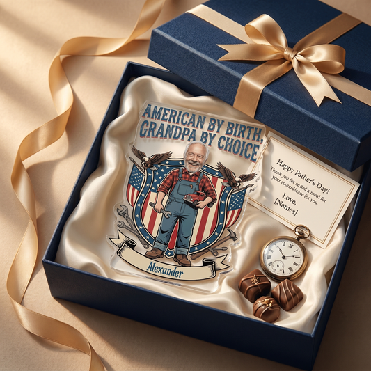 American by Birth Grandpa by Choice Acrylic Plaque - Personalized Photo Gift for Grandpa