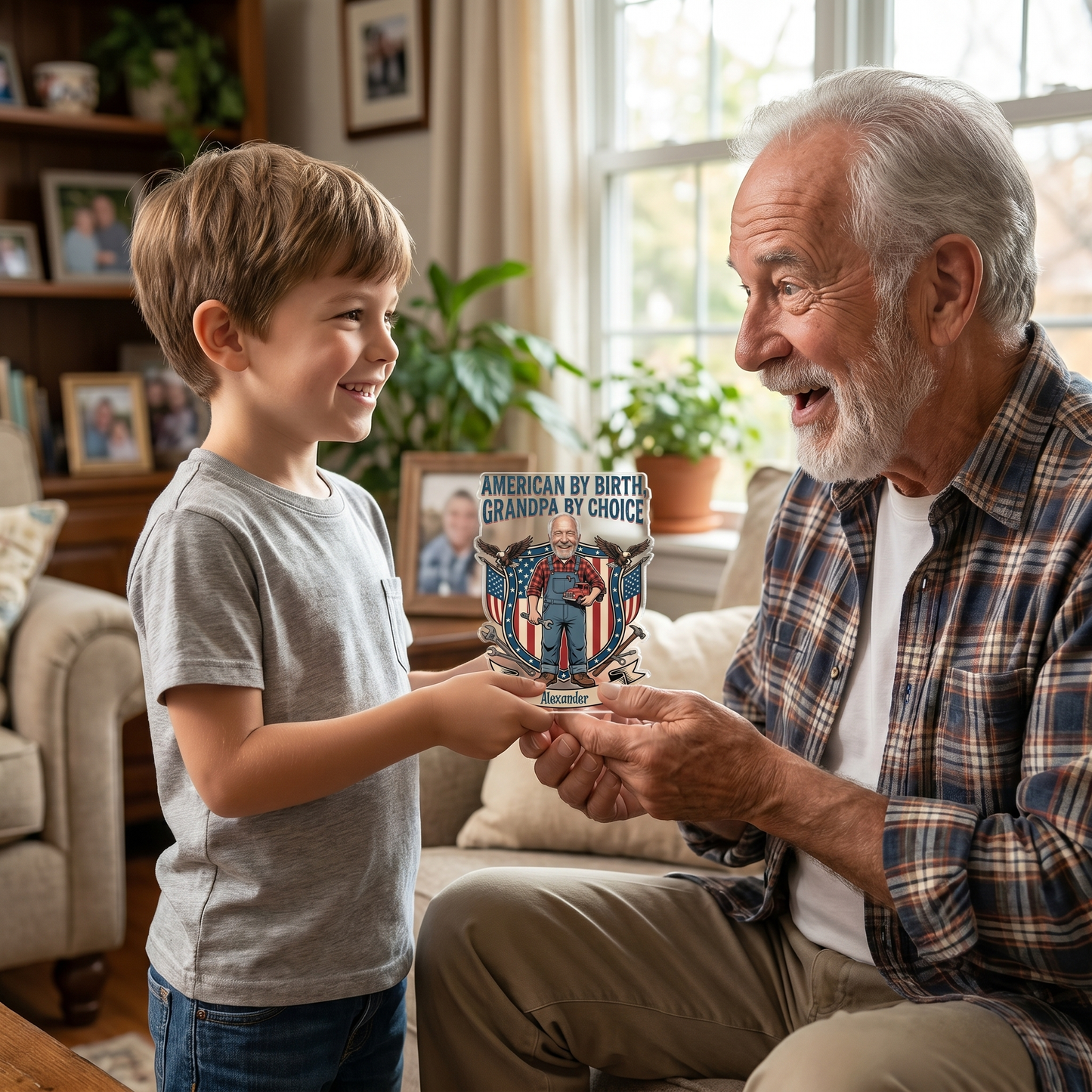 American by Birth Grandpa by Choice Acrylic Plaque – Personalized Photo Gift for Grandpa