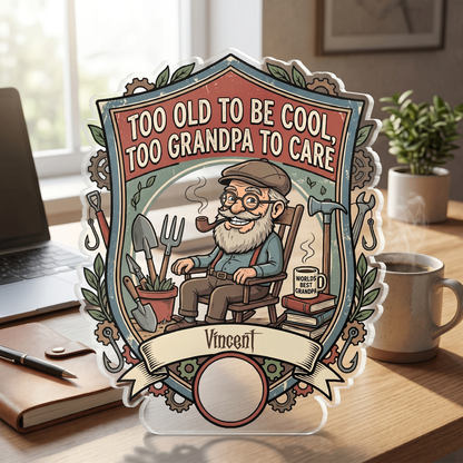 Too Old To Be Cool Too Grandpa To Care Acrylic Plaque – Personalized Photo Gift for Grandpa