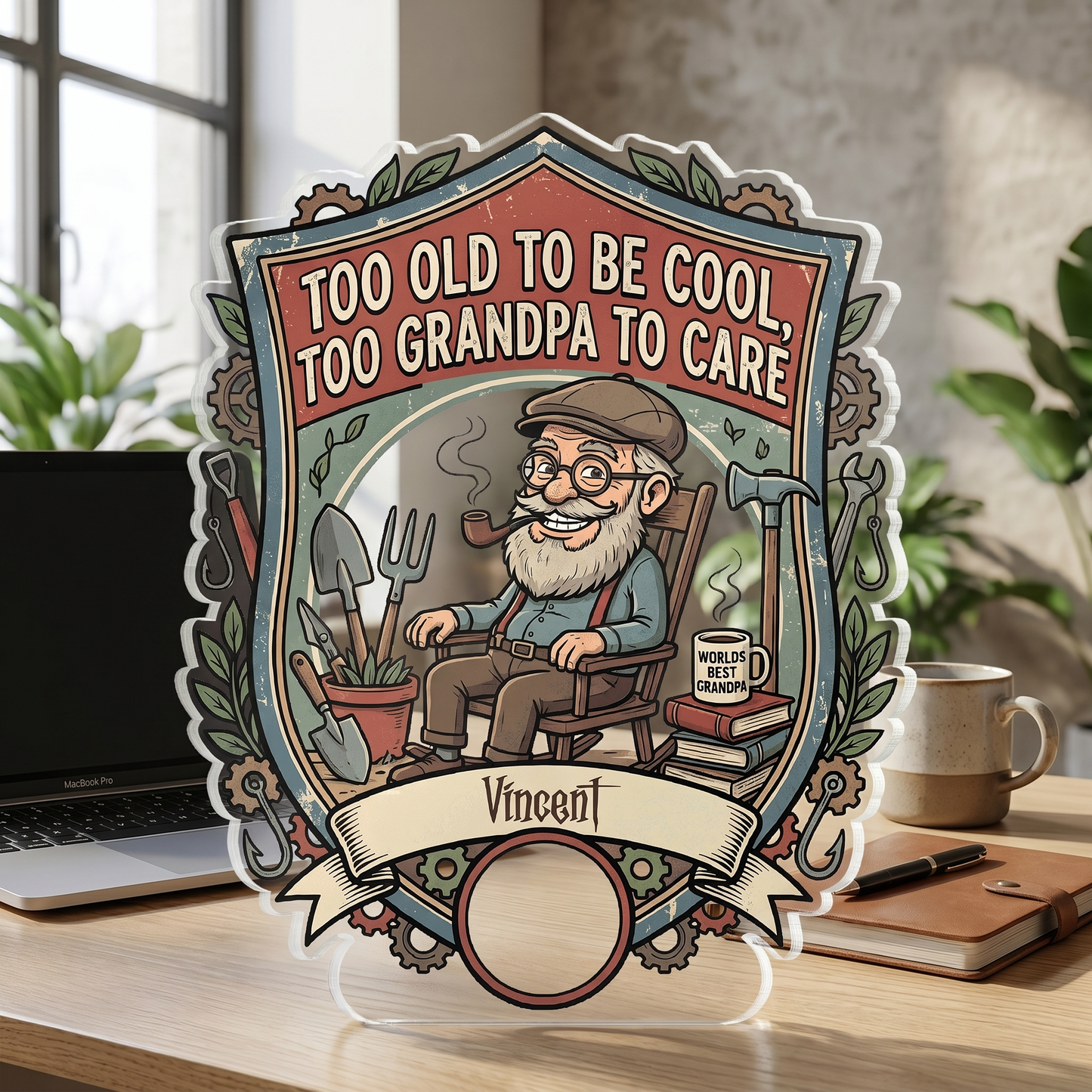 Too Old To Be Cool Too Grandpa To Care Acrylic Plaque – Personalized Photo Gift for Grandpa